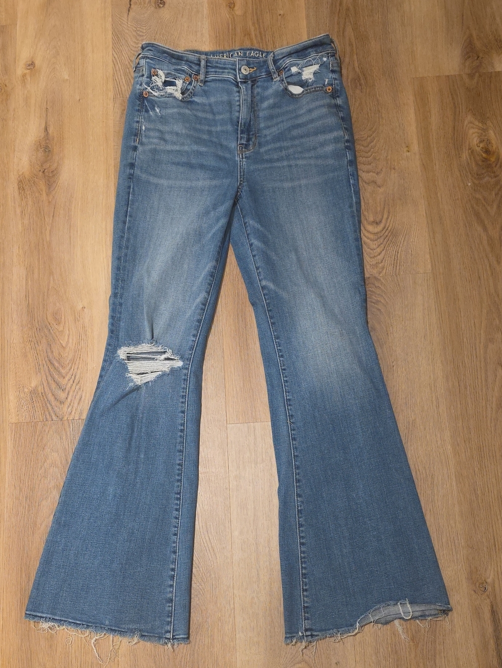 American Eagle Outfitters Light Blue Distressed Flare Jeans